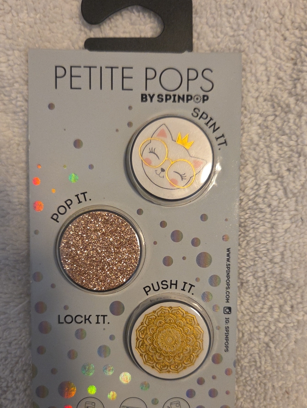 Petite Pops by Rose Gold Glitter & White Cat Phone Grip Set